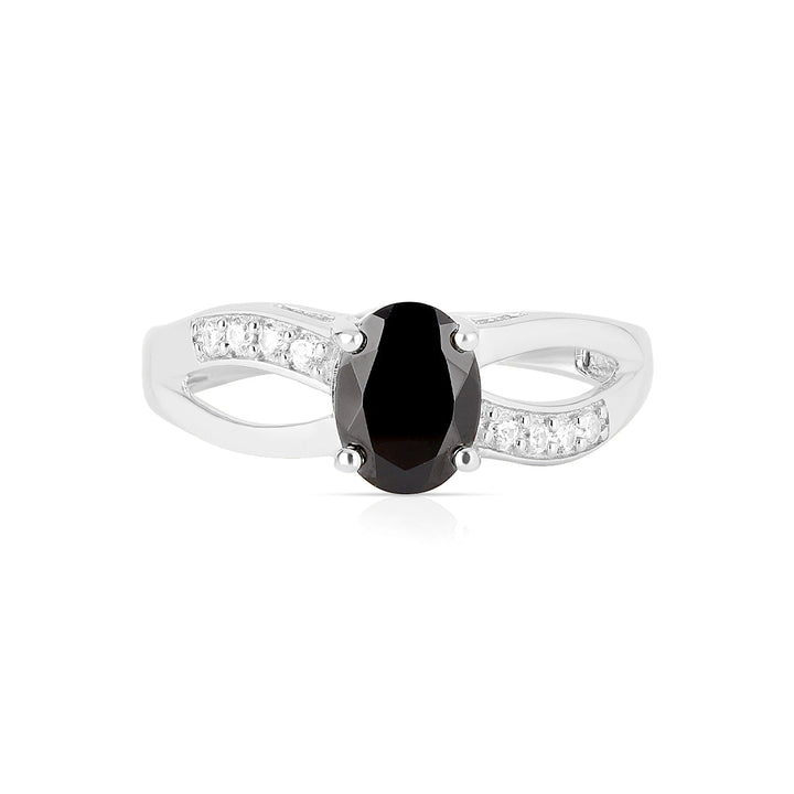 Black Spinel and Zircon Silver Ring