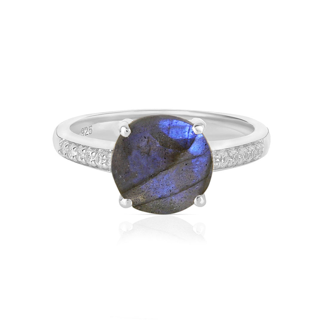 Labradorite with Zircon Silver Ring