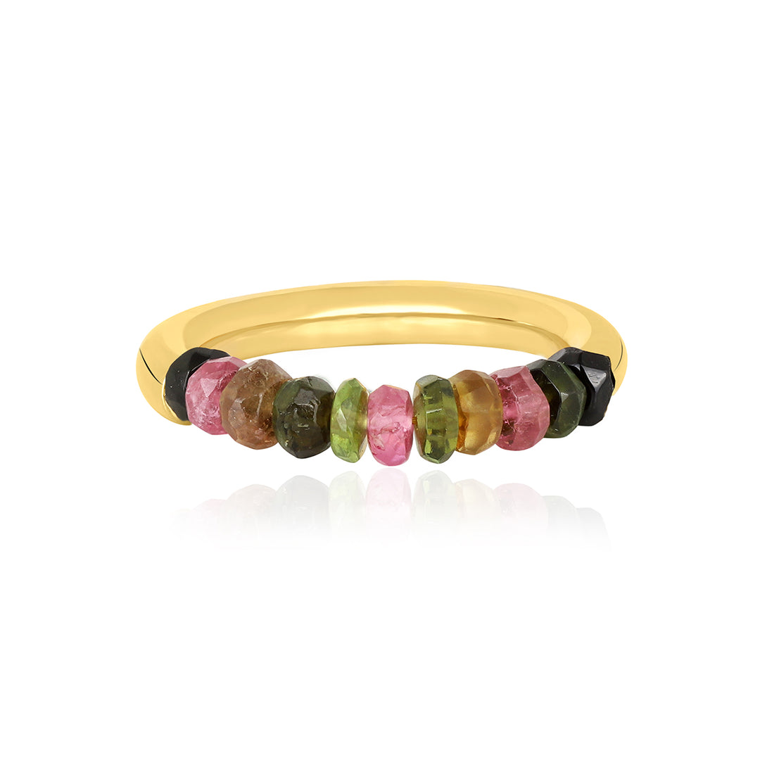 Multi Tourmaline Beads Silver Ring