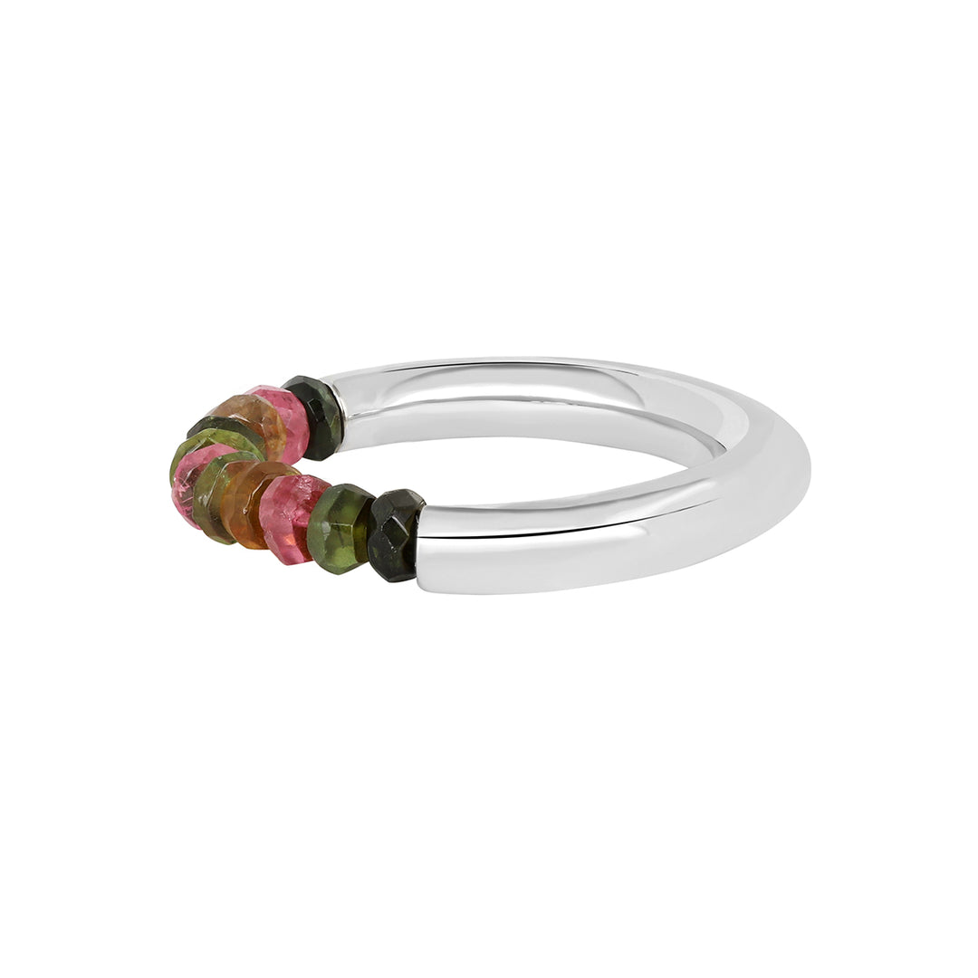 Multi Tourmaline Beads Silver Ring