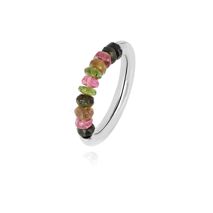 Multi Tourmaline Beads Silver Ring