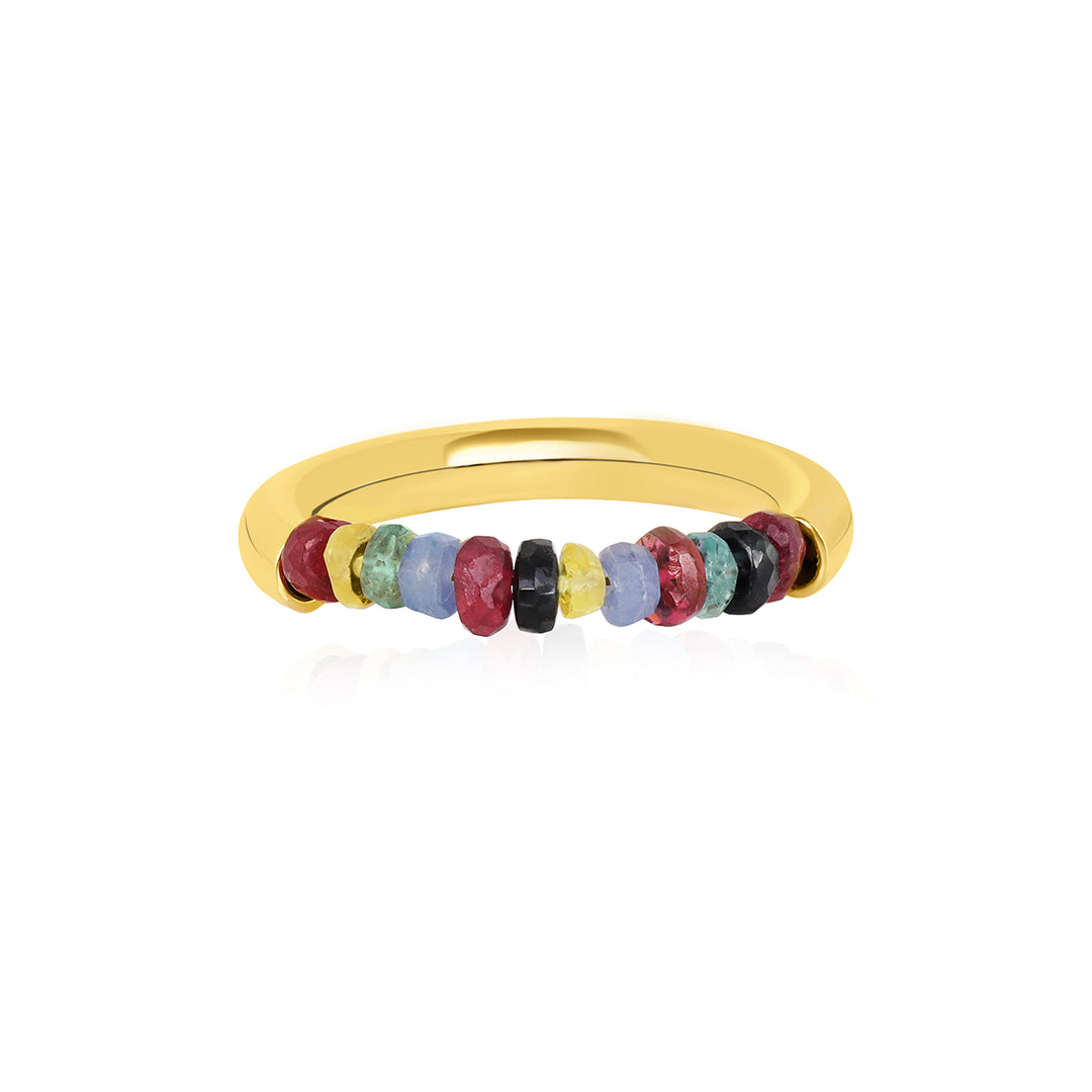 Multi Sapphire Beads Silver Ring