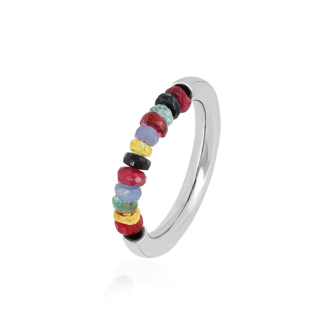 Multi Sapphire Beads Silver Ring