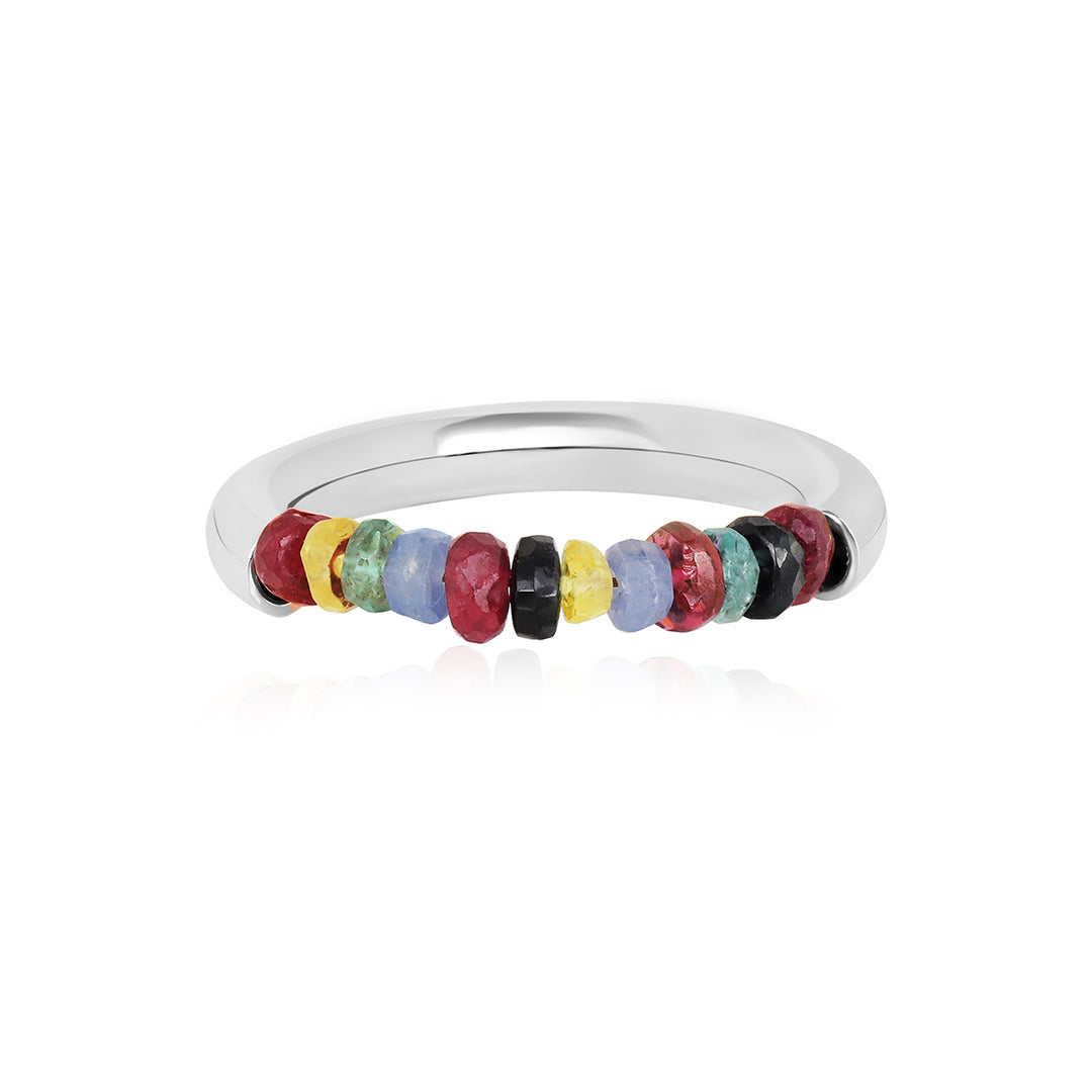 Multi Sapphire Beads Silver Ring