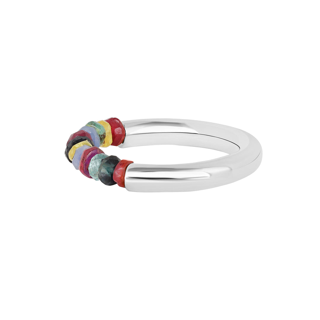 Multi Sapphire Beads Silver Ring