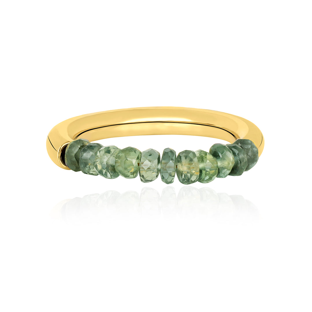 Green Sapphire Beads Silver Ring