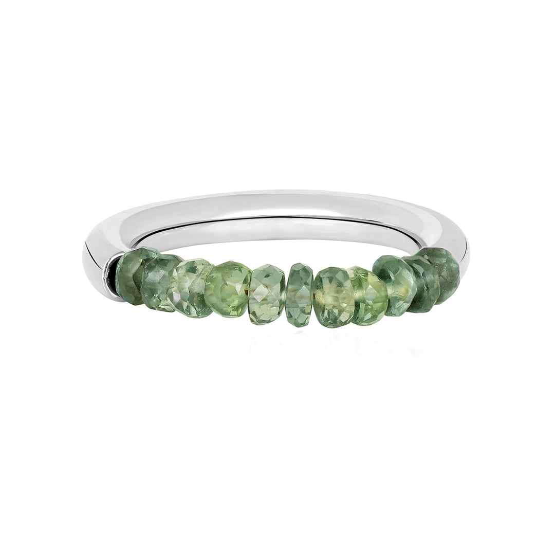 Green Sapphire Beads Silver Ring
