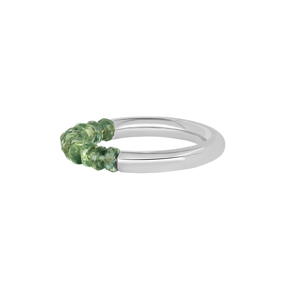 Green Sapphire Beads Silver Ring