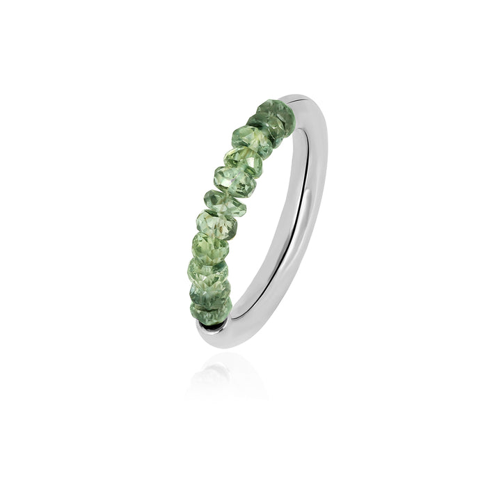 Green Sapphire Beads Silver Ring