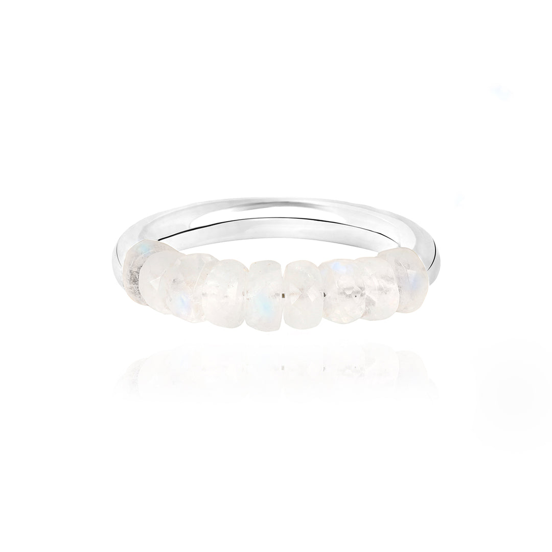 Rainbow Moonstone Beads Silver Ring