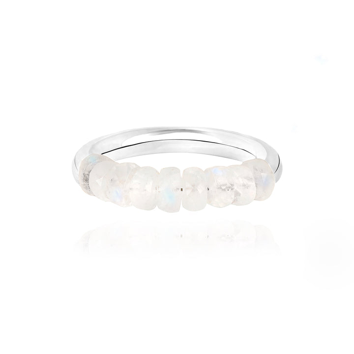 Rainbow Moonstone Beads Silver Ring