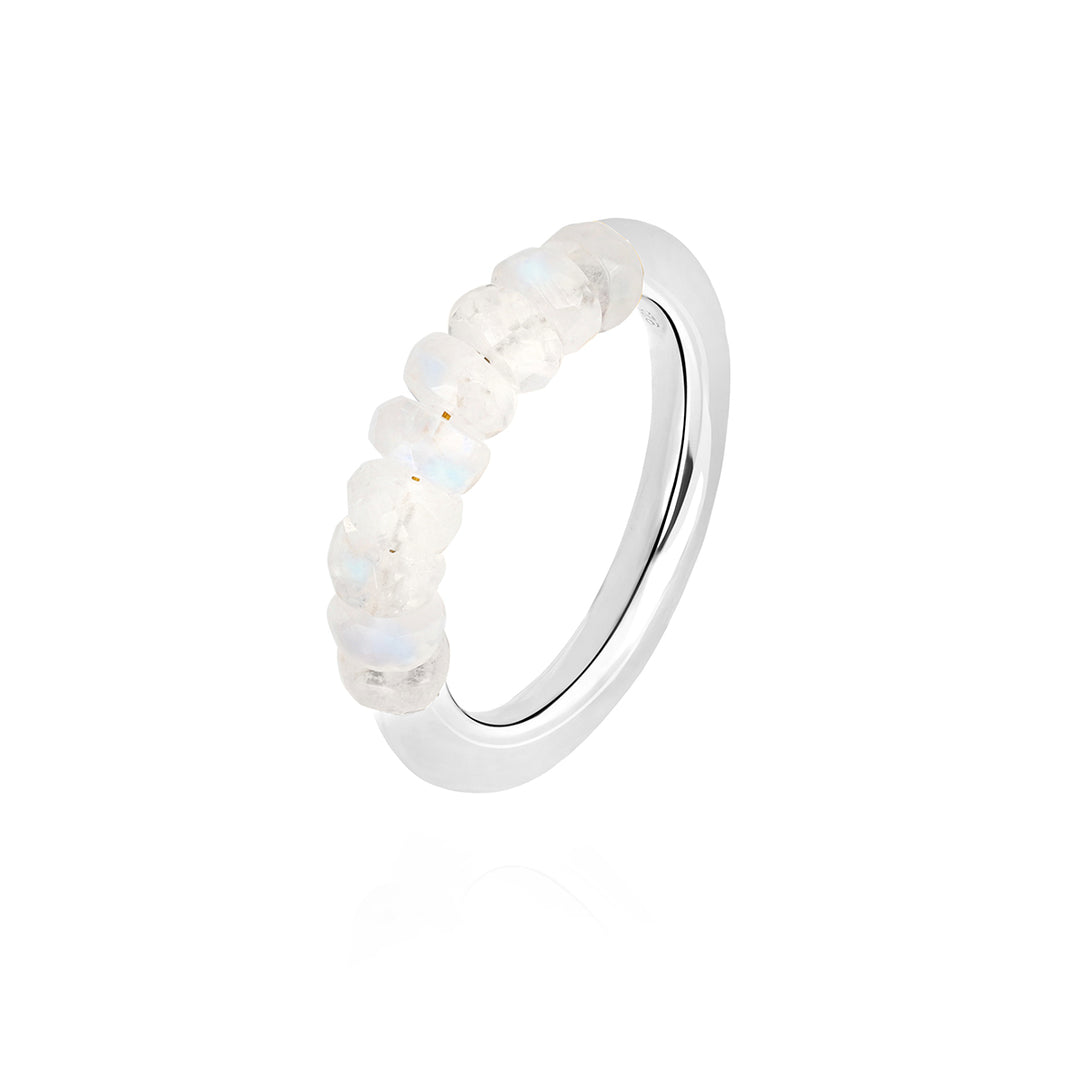 Rainbow Moonstone Beads Silver Ring