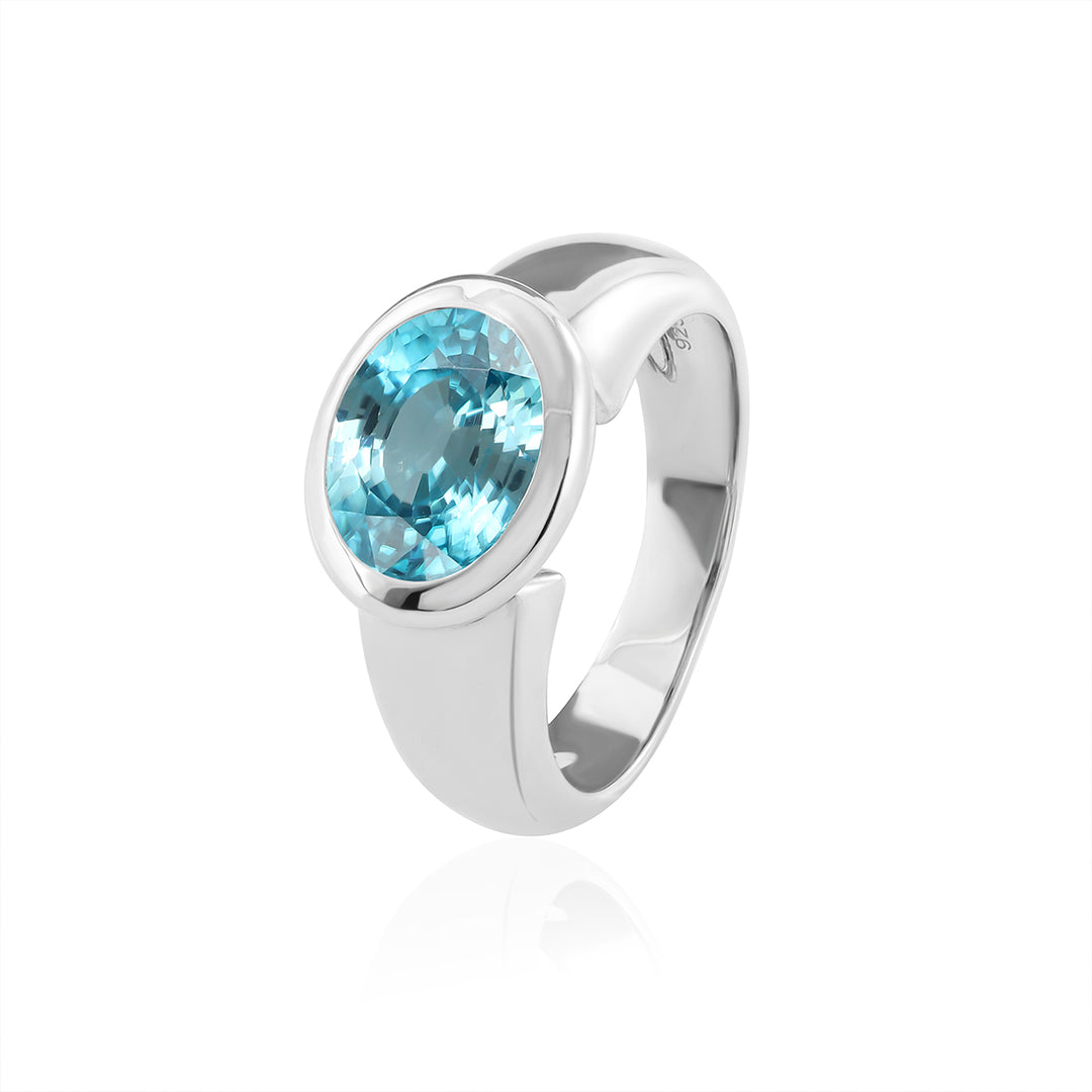 Blue Zircon Silver Ring