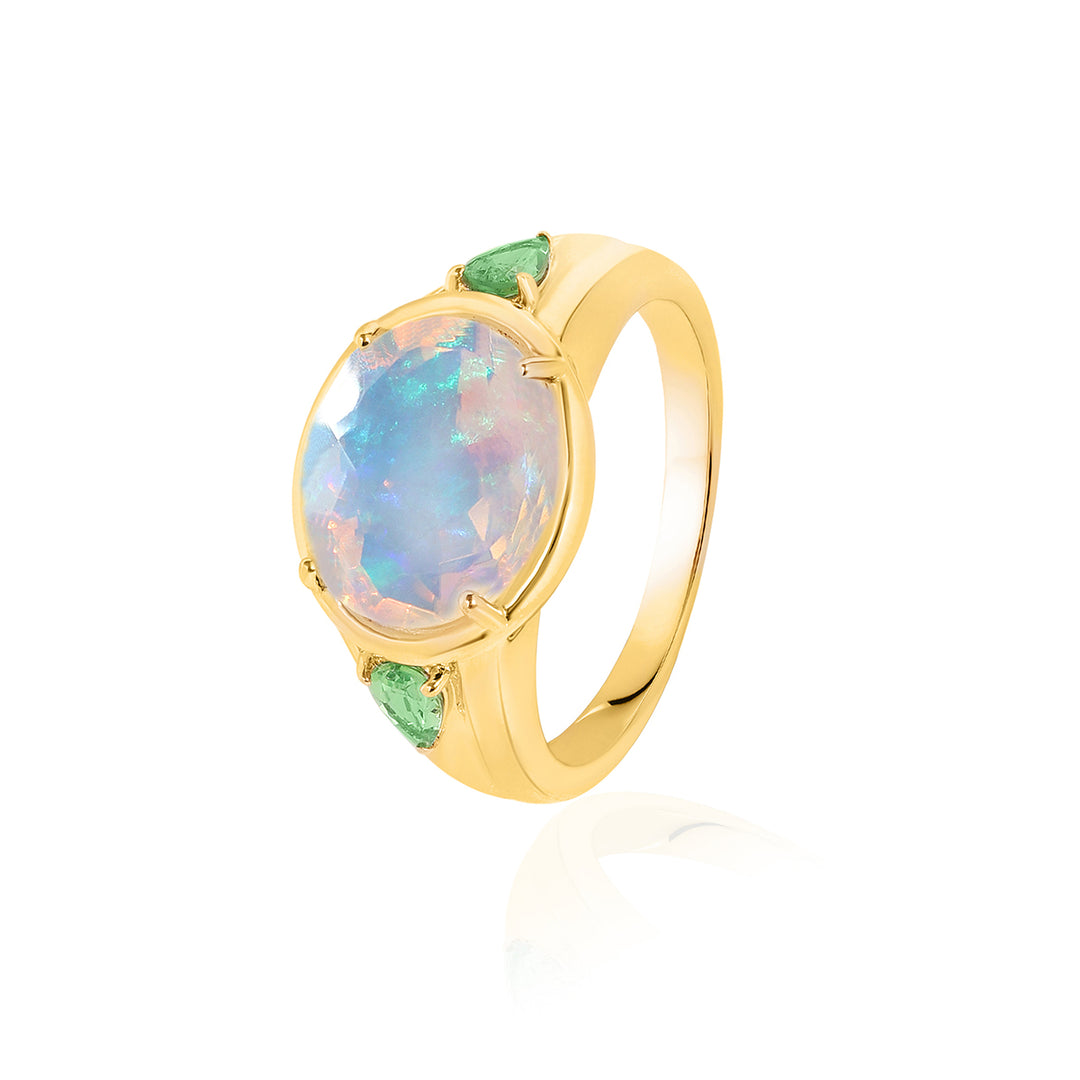 Ethiopian Opal and Tsavorite Silver Ring