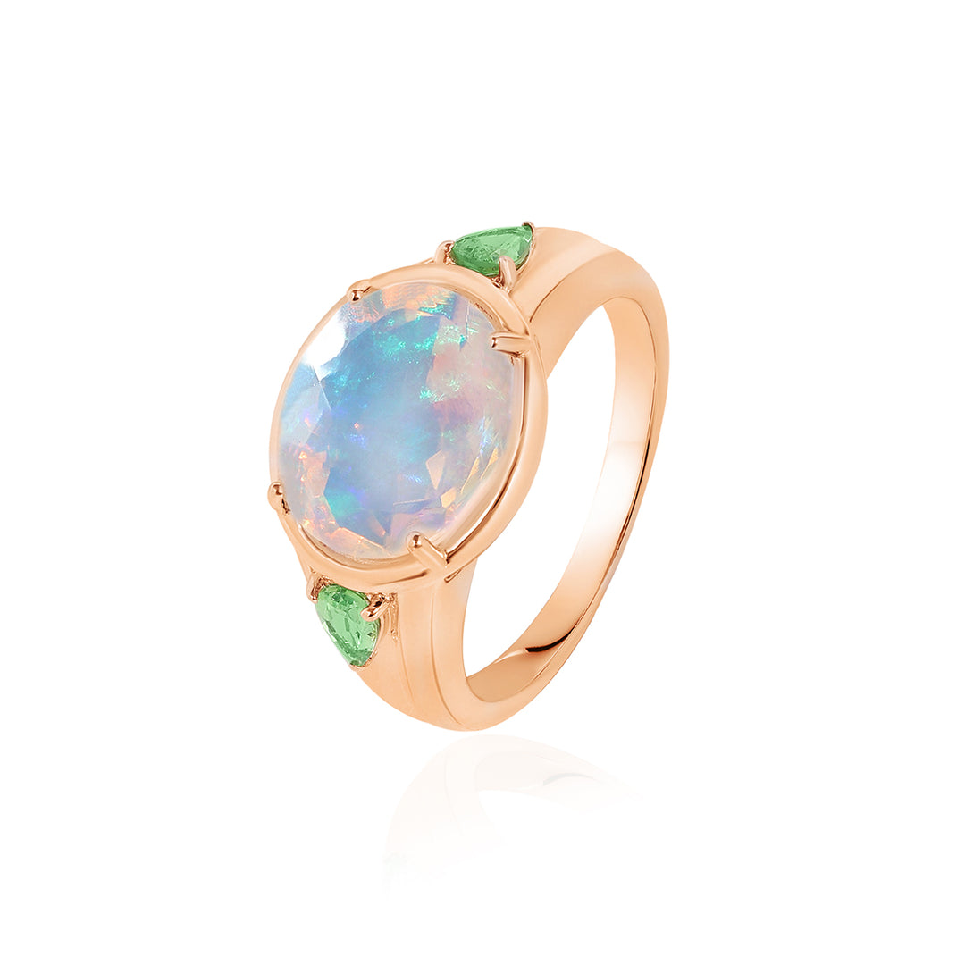 Ethiopian Opal and Tsavorite Silver Ring