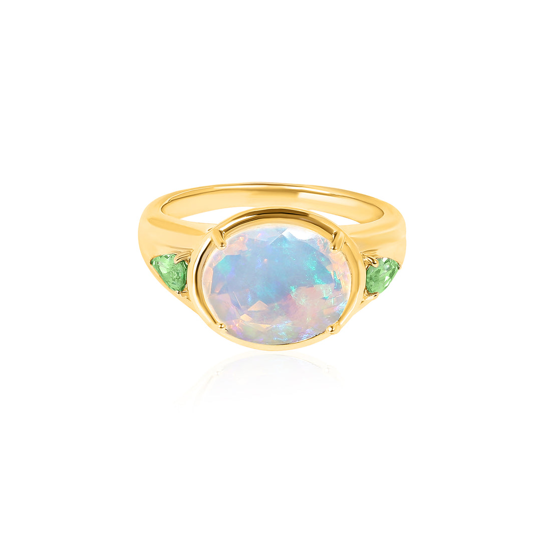 Ethiopian Opal and Tsavorite Silver Ring