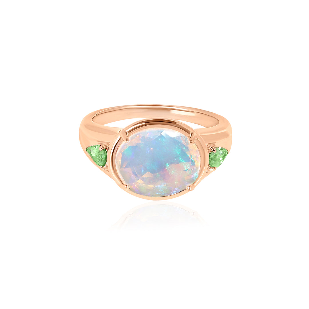 Ethiopian Opal and Tsavorite Silver Ring