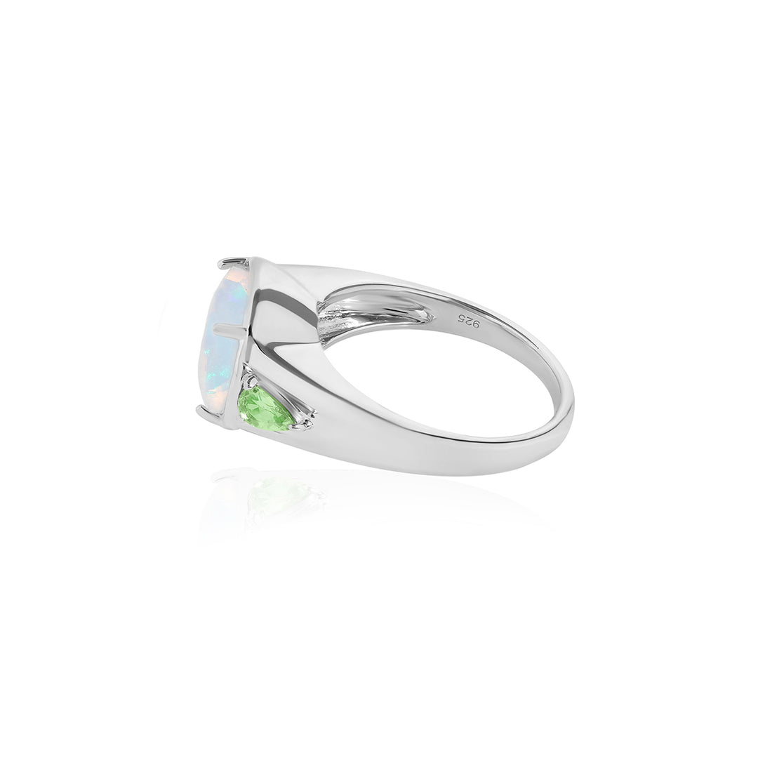 Ethiopian Opal and Tsavorite Silver Ring