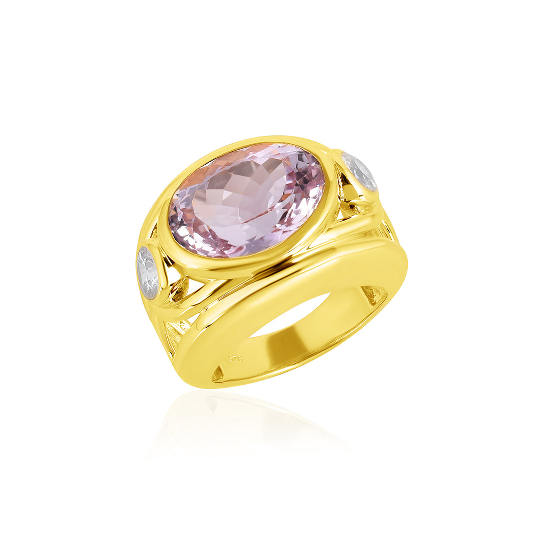 Kunzite and Zircon Silver Ring