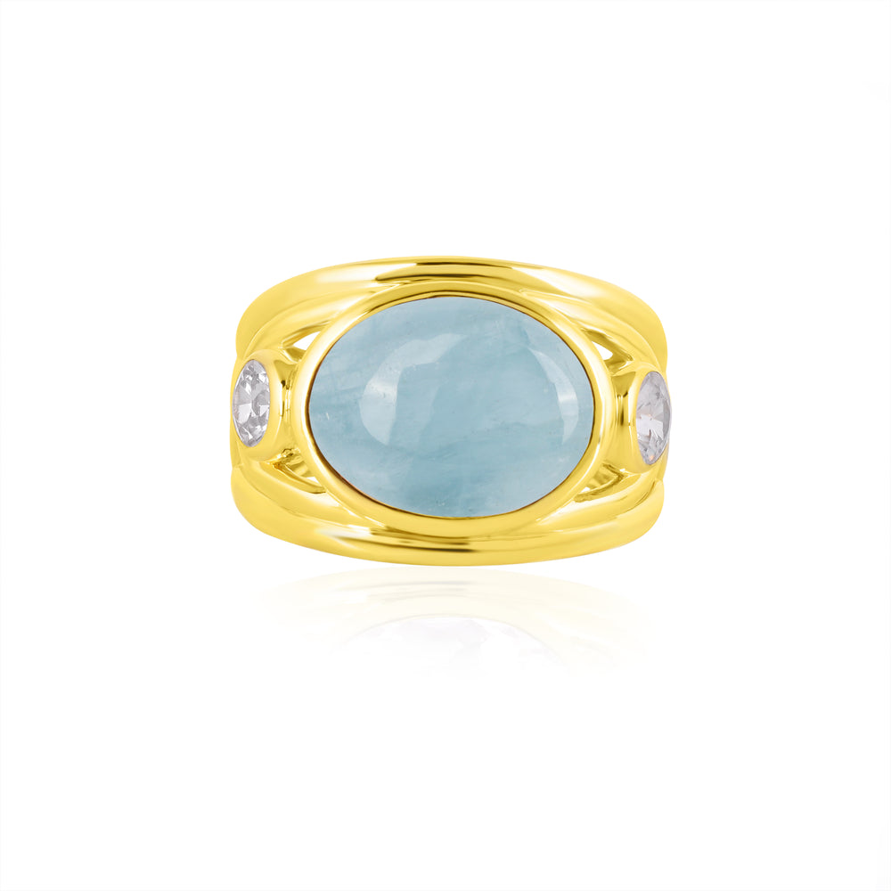 Aquamarine and White Zircon Silver Ring