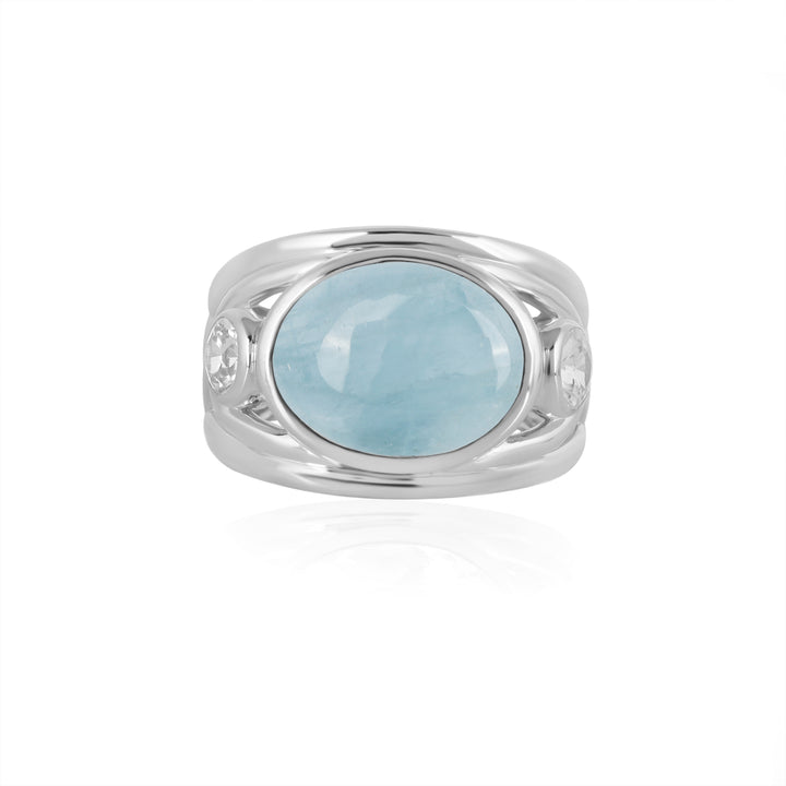 Aquamarine and White Zircon Silver Ring