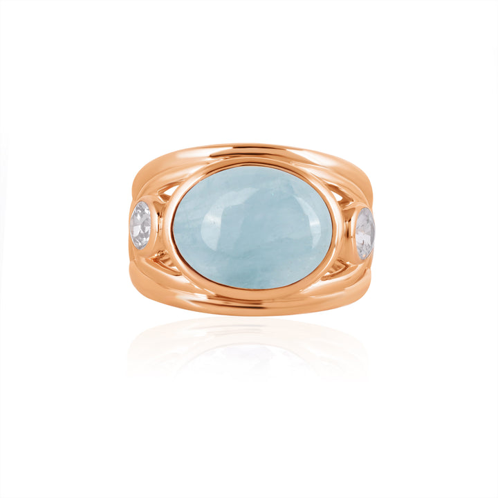 Aquamarine and White Zircon Silver Ring