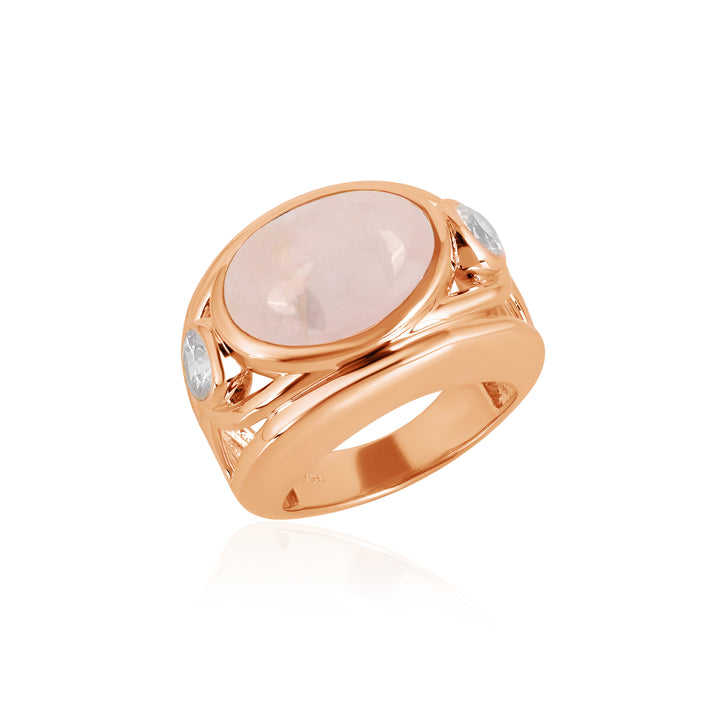 Rose Quartz and White Zircon Silver Ring