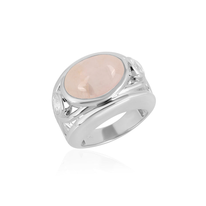 Rose Quartz and White Zircon Silver Ring