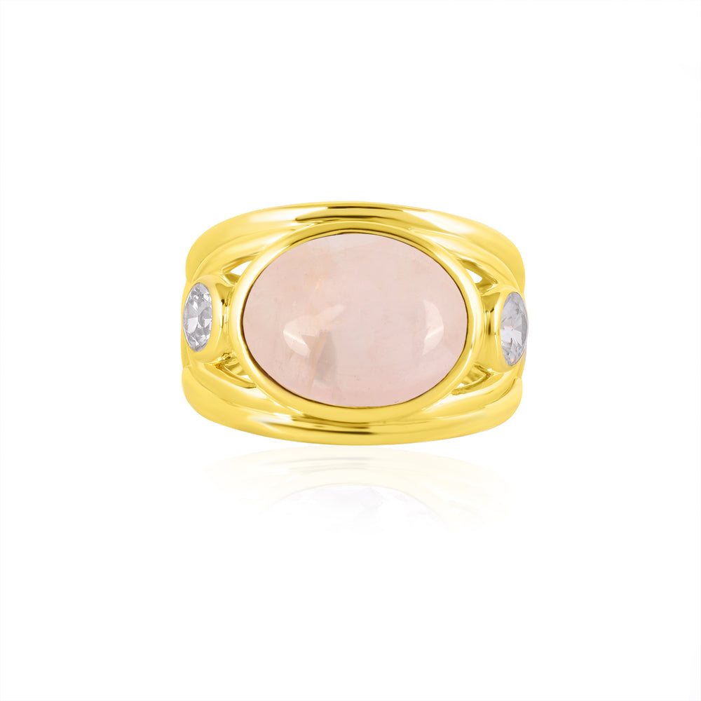 Rose Quartz and White Zircon Silver Ring