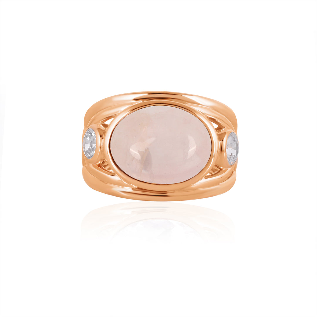 Rose Quartz and White Zircon Silver Ring