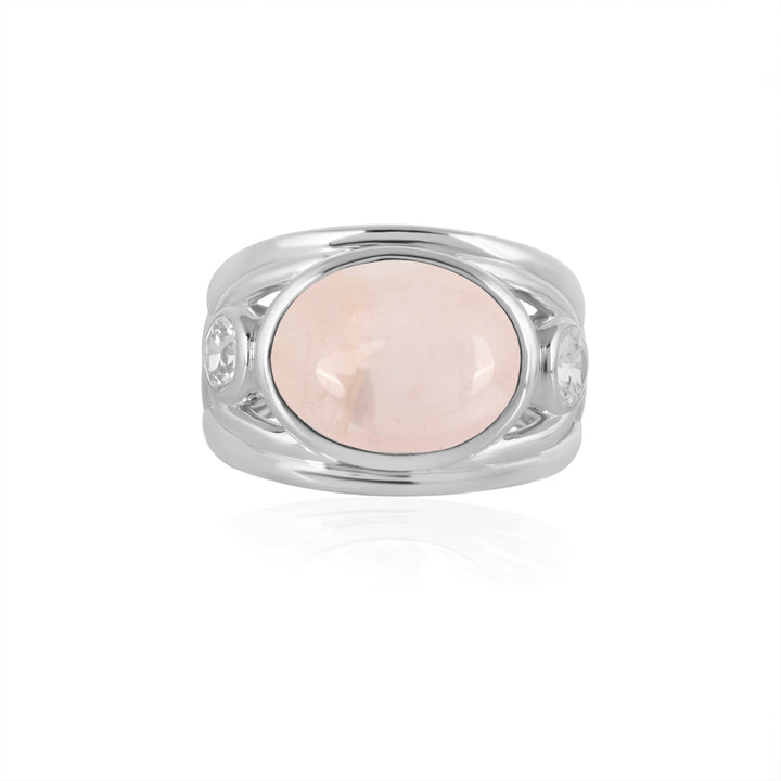 Rose Quartz and White Zircon Silver Ring