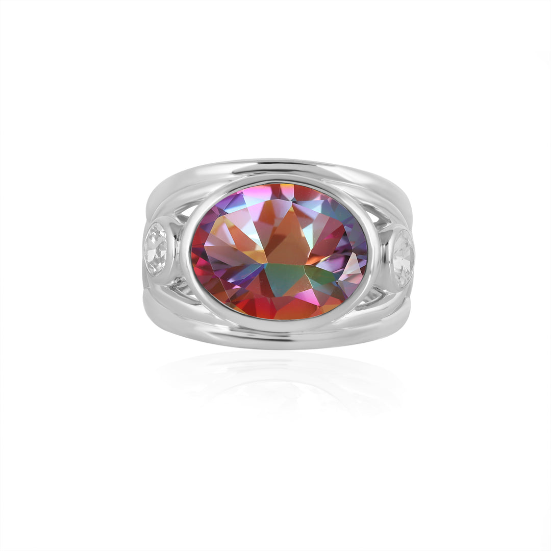 Mystic Quartz and Zircon Silver Ring