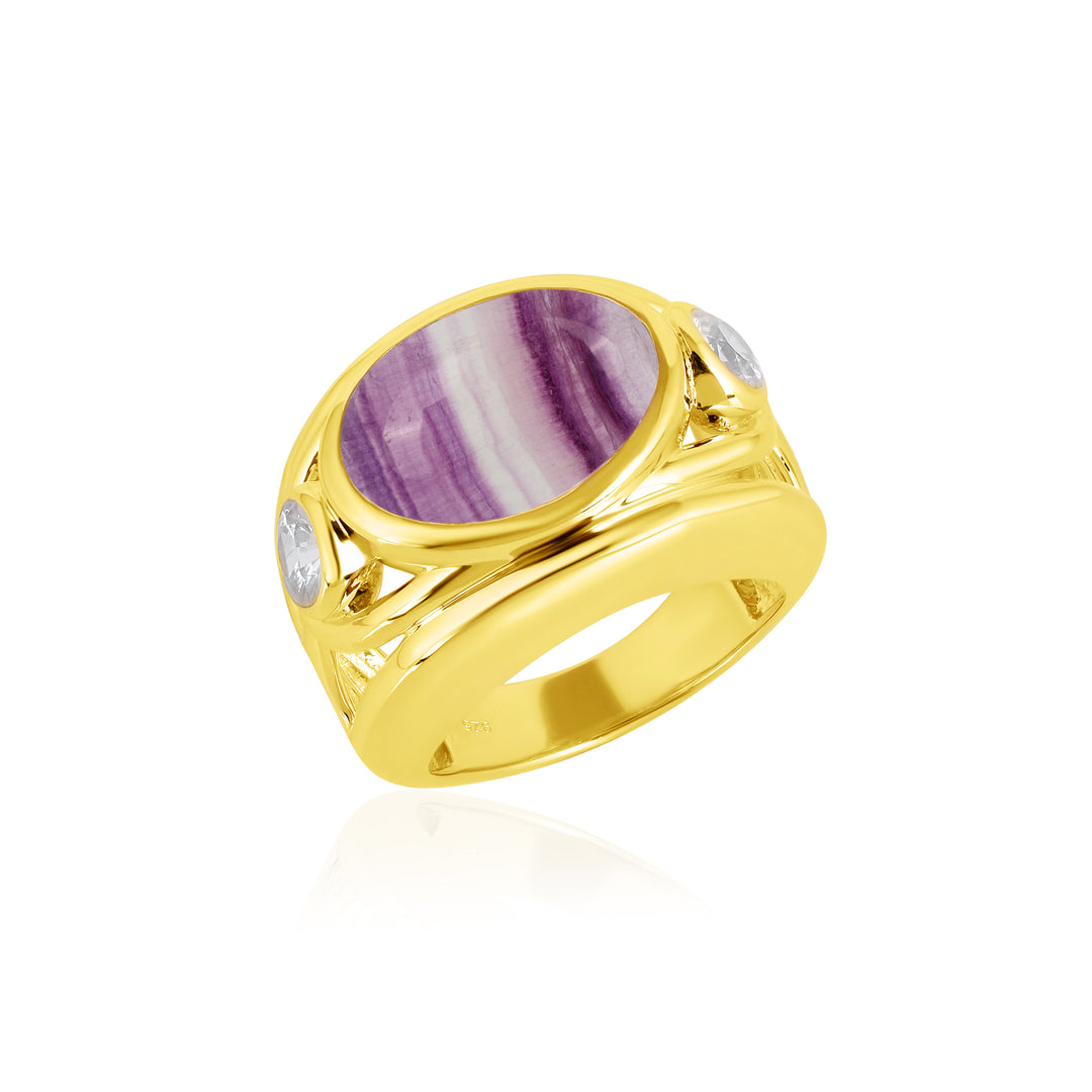 Fluorite and Zircon Silver Ring