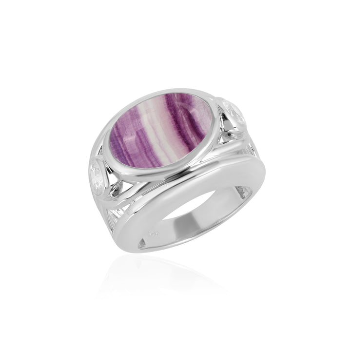 Fluorite and Zircon Silver Ring