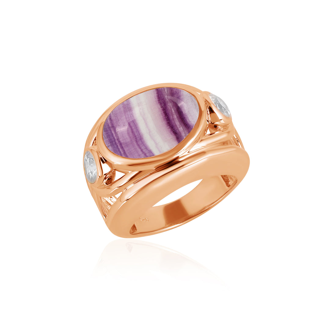 Fluorite and Zircon Silver Ring