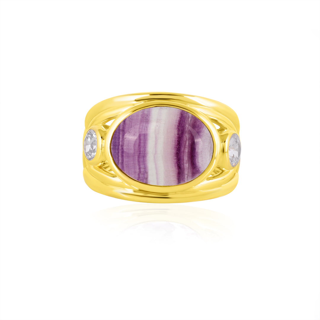 Fluorite and Zircon Silver Ring