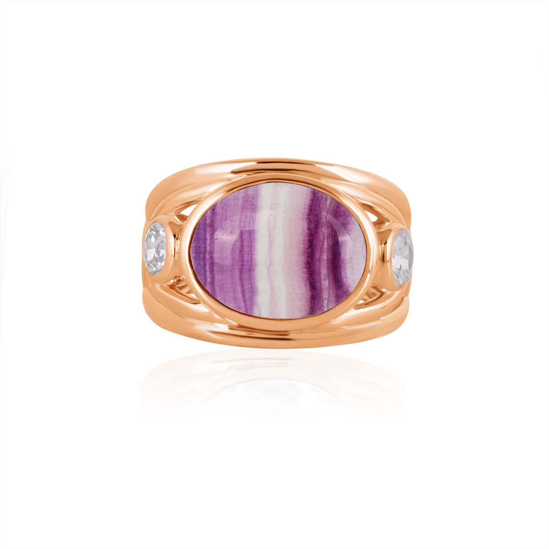 Fluorite and Zircon Silver Ring