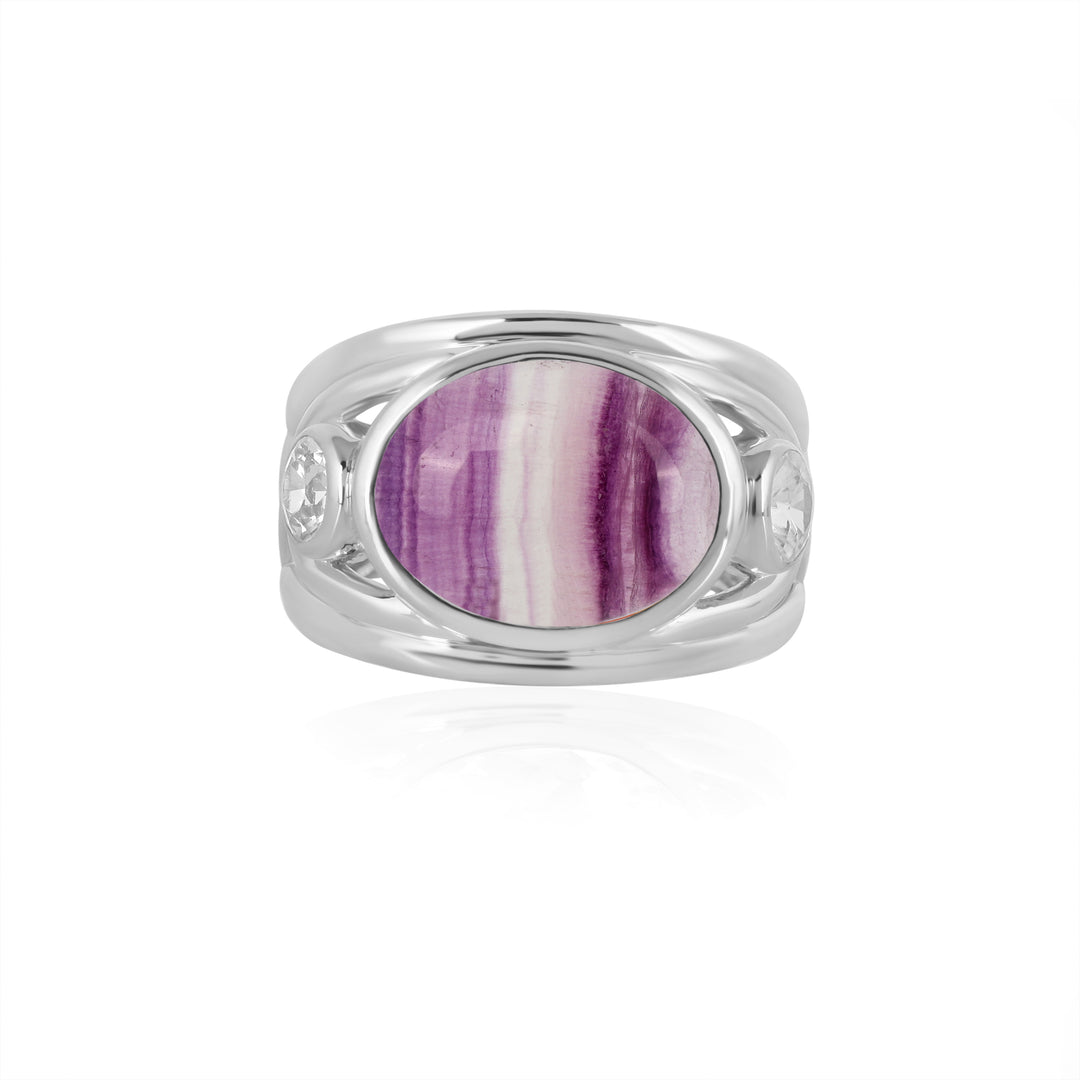 Fluorite and Zircon Silver Ring