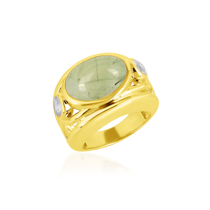 Prehnite and Zircon Silver Ring