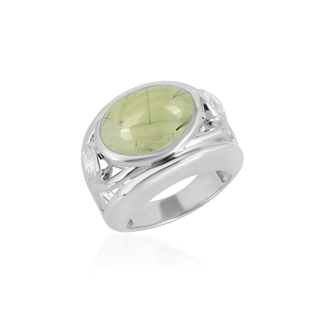 Prehnite and Zircon Silver Ring