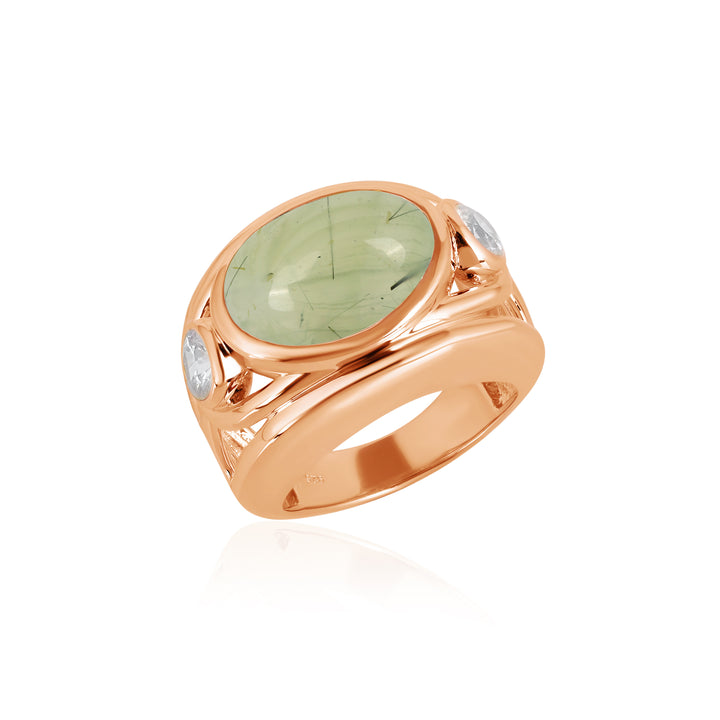 Prehnite and Zircon Silver Ring