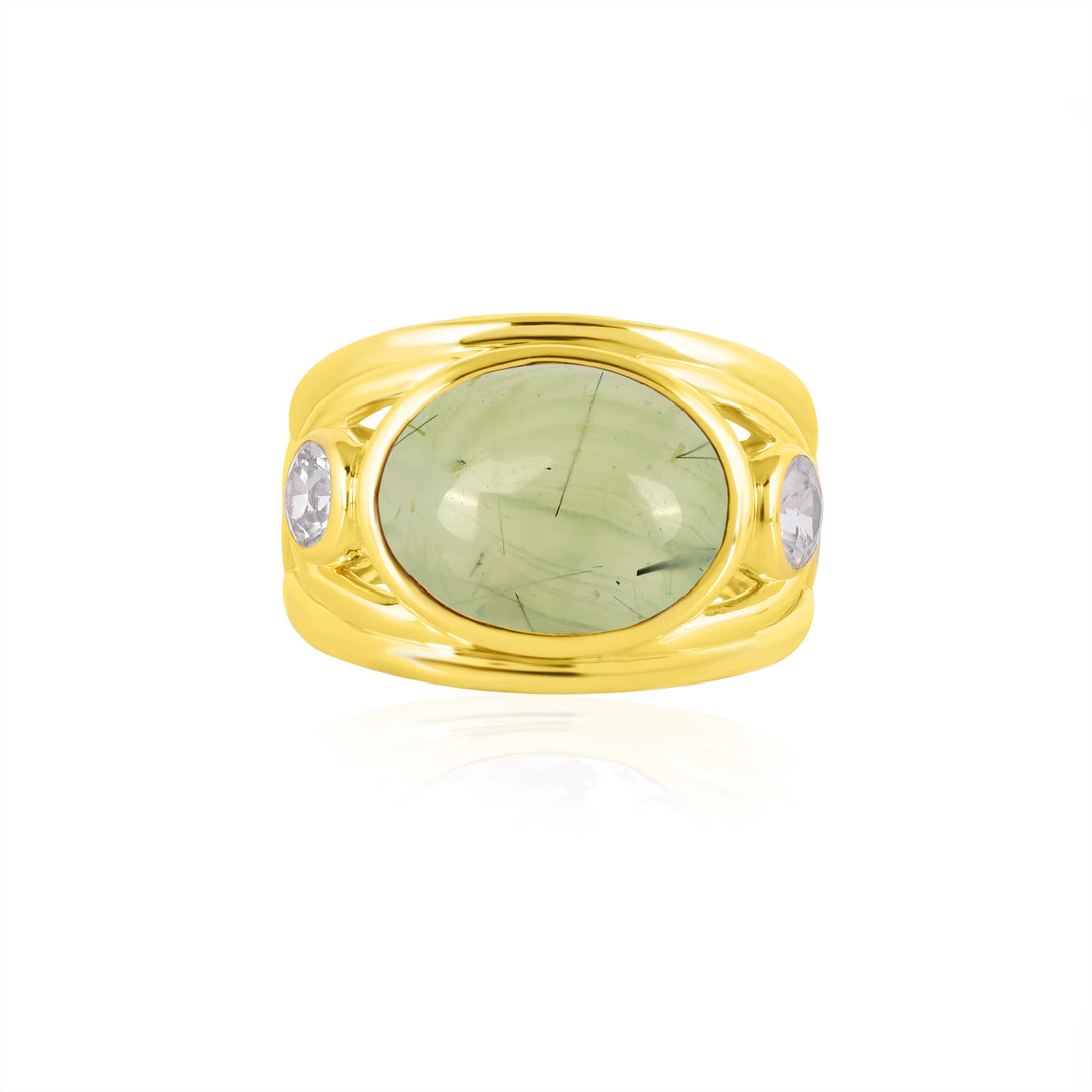 Prehnite and Zircon Silver Ring