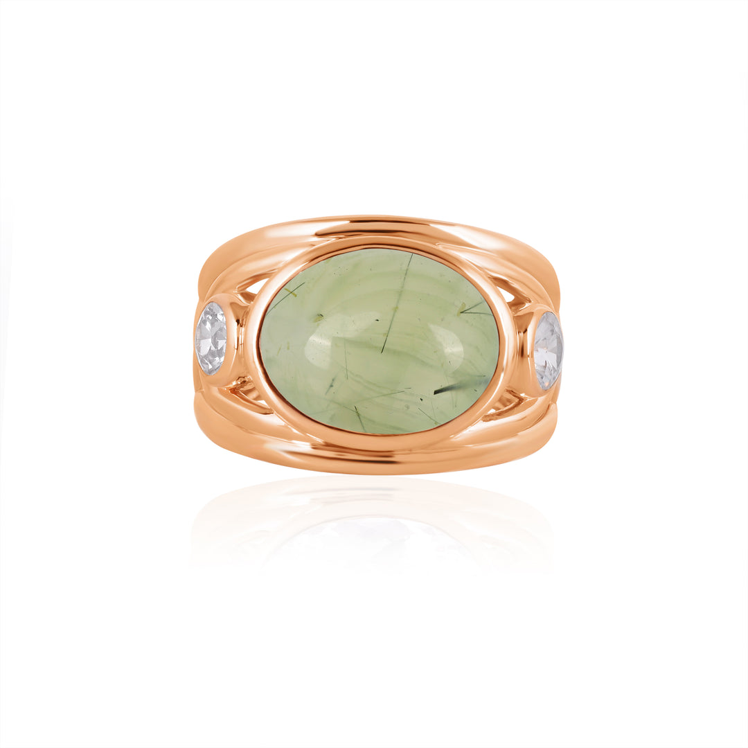 Prehnite and Zircon Silver Ring