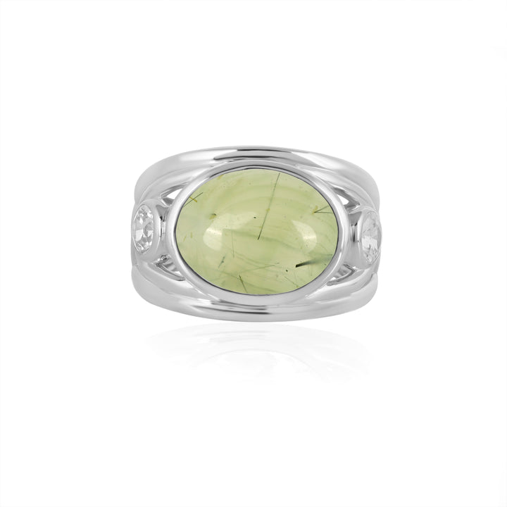 Prehnite and Zircon Silver Ring