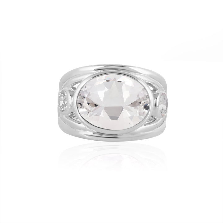 White Quartz and Zircon Silver Ring