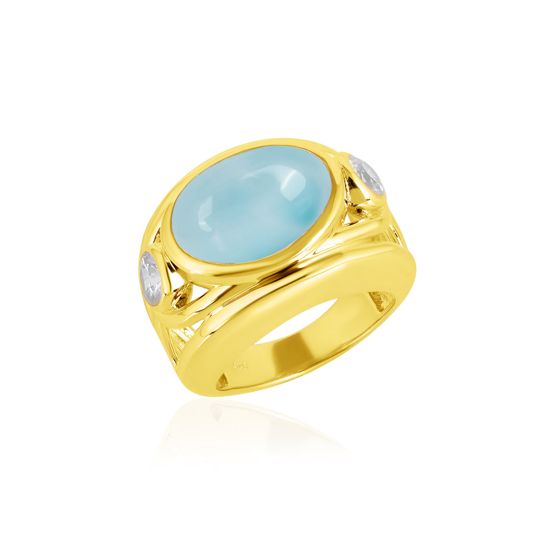 Larimar and Zircon Silver Ring