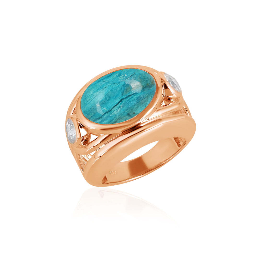 Opaline and Zircon Silver Ring