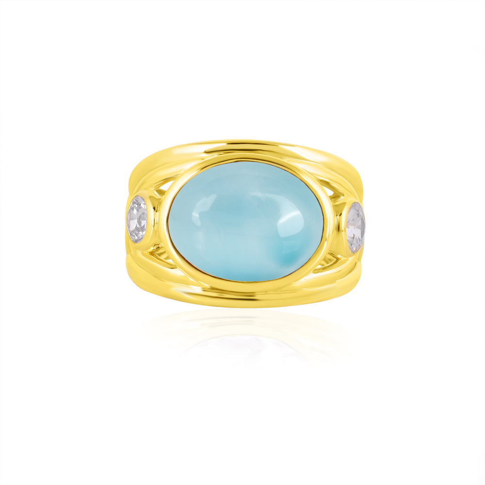 Larimar and Zircon Silver Ring