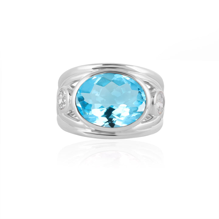 Blue Topaz and White Zircon Silver Ring