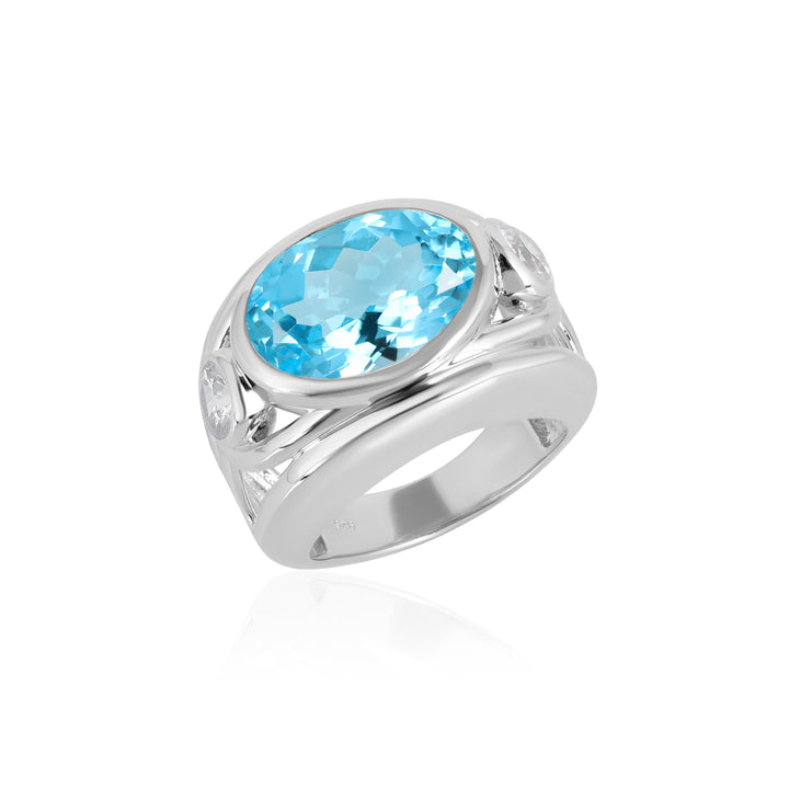 Blue Topaz and White Zircon Silver Ring